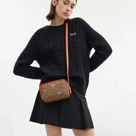 Coach Mini Jamie Camera Bag In Signature Canvas With Orange Print Purse NWT $368 - Picture 2 of 4